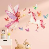 Cumpara ieftin Autocolant perete copii, 40 x 60 cm, Tipar Zana si Unicorn - CN