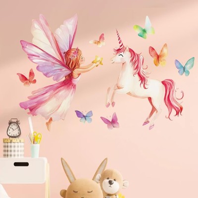 Autocolant perete copii, 40 x 60 cm, Tipar Zana si Unicorn - CN foto