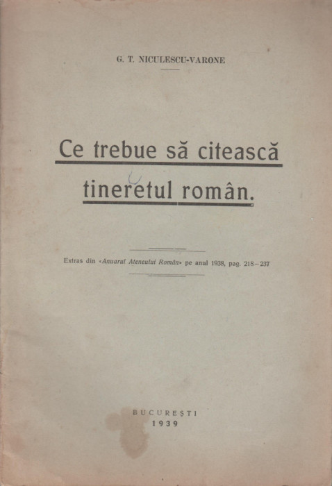 G.T. Niculescu-Varone - Ce trebue sa citeasca tineretul roman