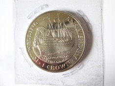 Gibraltar 1 Crown 1991 UNC,moneda aniversara Royal Yacht Britannia,10 ani de la casatoria lui Chales cu Diana,in blisterul original sigilat