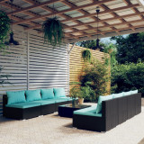 VidaXL Set mobilier de grădină cu perne, 9 piese, negru, poliratan