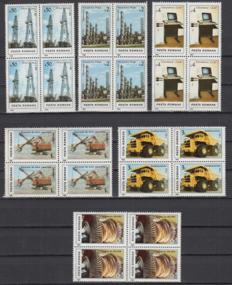 ROMANIA 1986 LP 1171 INDUSTRIE ROMANEASCA BLOCURI DE 4 TIMBRE MNH foto