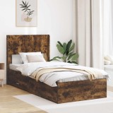 vidaXL Cadru de pat cu depozitare și tăblie Stejar fumuriu 75 x 190 cm 3414527