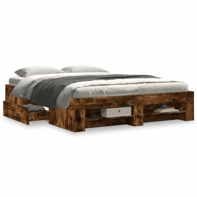 vidaXL Cadru pat fără saltea stejar fumuriu 150x200 cm lemn prelucrat 3295468 foto
