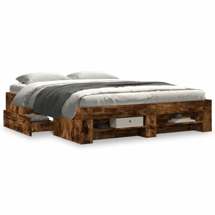 vidaXL Cadru pat fără saltea stejar fumuriu 150x200 cm lemn prelucrat 3295468