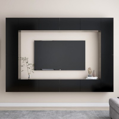 vidaXL Set dulapuri TV, 8 piese, negru, lemn prelucrat foto