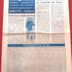 Program meci fotbal FC "SOIMII" IPA SIBIU - AUTOBUZUL BUCURESTI(03.10.1982)