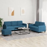 VidaXL Set de canapele, 3 piese, albastru, catifea