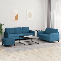 vidaXL Set de canapele, 3 piese, albastru, catifea foto