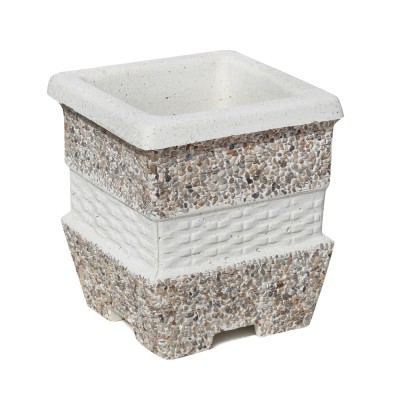 Ghiveci din beton VG202, model cu impletituri, alb cu piatra natur, patrat, pentru exterior, 26 x 26 x30 cm foto