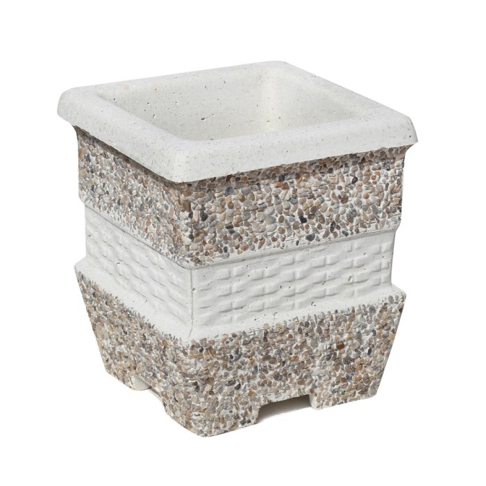 Ghiveci din beton VG202, model cu impletituri, alb cu piatra natur, patrat, pentru exterior, 26 x 26 x30 cm
