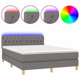 Cumpara ieftin Pat cu arcuri, saltea si LED, gri inchis, 140x200 cm, textil