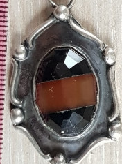 OCHI DE TIGRU - Superb medalion pandantiv si lantisor - argint vechi 925 foto