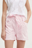 Cumpara ieftin Pepe Jeans pantaloni scurti VALLE femei, culoarea roz, neted, high waist, PL801097