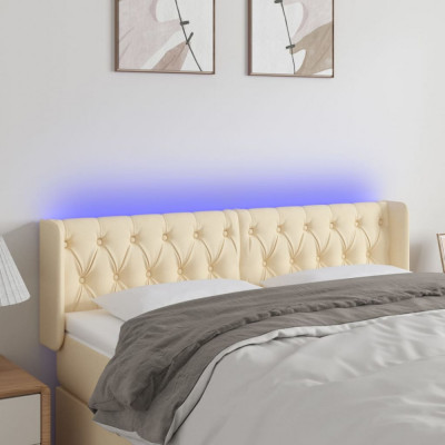vidaXL Tăblie de pat cu LED, crem, 163x16x78/88 cm, textil foto