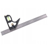 Echer dulgher/tamplar reglabil, multifunctional, 30 cm, otel inoxidabil, negru/argintiu
