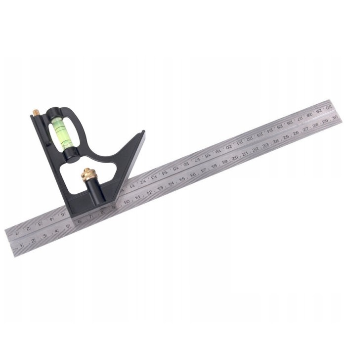 Echer dulgher/tamplar reglabil, multifunctional, 30 cm, otel inoxidabil, negru/argintiu