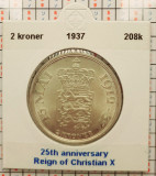 Danemarca 2 kroner 1937 argint - Silver Jubilee of Reign - km 830 - G011, Europa