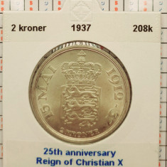 Danemarca 2 kroner 1937 argint - Silver Jubilee of Reign - km 830 - G011