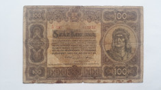 100 Korona 1920 Ungaria bancnota coroane foto