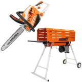 Ruris DL700 + RM420 - Despicator busteni 2200 W 50-250 mm orizontal + Drujba cu motor pe benzina 2.8 CP 40 cm 45.4 cm3
