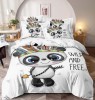 Lenjerie pat dublu 3D,bumbac finet,6 piese,cearceaf de pat normal,alba,imprimeu cu Indian Panda-A1031, Jojo Home