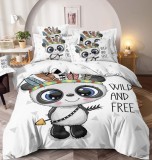 Cumpara ieftin Lenjerie pat dublu 3D,bumbac finet,6 piese,cearceaf de pat normal,alba,imprimeu cu Indian Panda-A1031, Jojo Home
