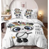 Lenjerie pat dublu 3D,bumbac finet,6 piese,cearceaf de pat normal,alba,imprimeu cu Indian Panda-A1031