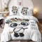 Lenjerie pat dublu 3D,bumbac finet,6 piese,cearceaf de pat normal,alba,imprimeu cu Indian Panda-A1031