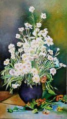 Tablou flori de gradina semnat Cimpoesu.