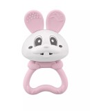 Jucarie pentru dentitie din silicon cu zornaitoare, mombella bunny - pink