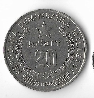 Moneda 20 ariary 1978, FAO - Madagascar foto