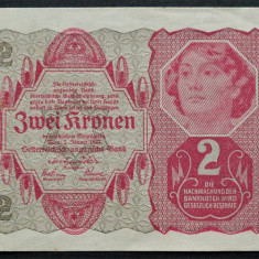 Bancnota istorica 2 COROANE/ KRONEN- AUSTRIA, anul 1922 *cod 392 C = unifata