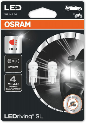 Set 2 becuri auxiliare LED W5W 12V Osram Red Blister 6000K foto