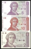 CROATIA SET / LOT ( 3 bancnote ) 5 + 10 + 25 DINARI 1991 - ( P-17a + P-18a + P-19 ) UNC , necirculate