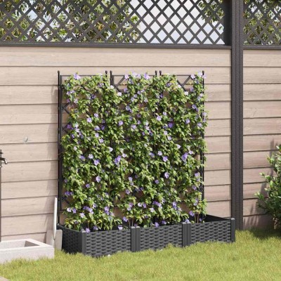 vidaXL Jardiniere de grădină cu spalier, 3 buc., negru 120x40x125,5 cm foto