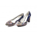 Pantofi dama eleganti din piele naturala bleumarin lac cu imprimeu, toc 9cm