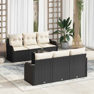 vidaXL Set de canapele pentru grădină cu pernă 7 pcs Negru, Crem foto