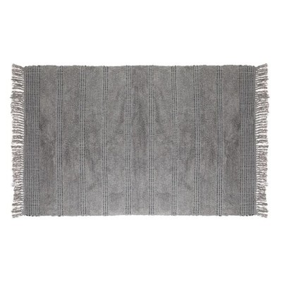 Covor cu dungi uni, design modern, motiv plusat, bumbac, gri, 140 x 90 cm foto