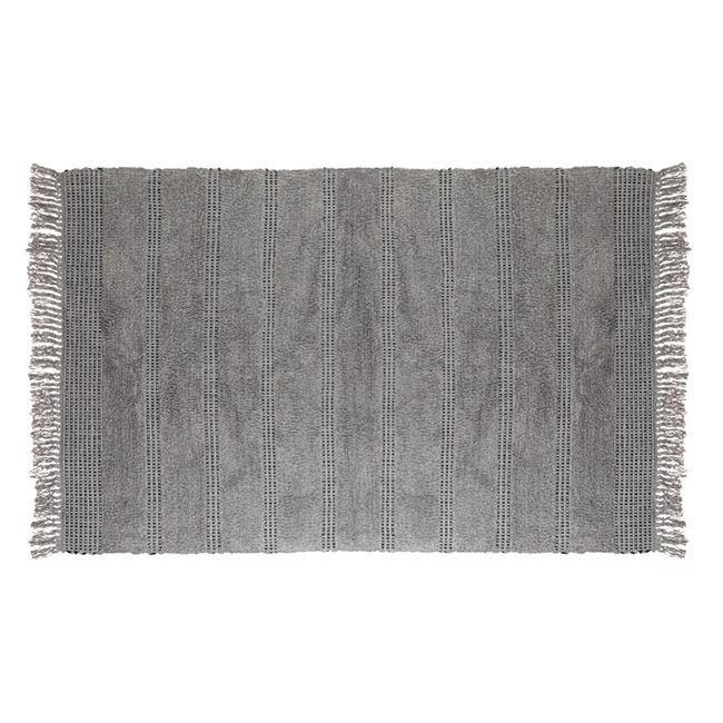 Covor cu dungi uni, design modern, motiv plusat, bumbac, gri, 140 x 90 cm