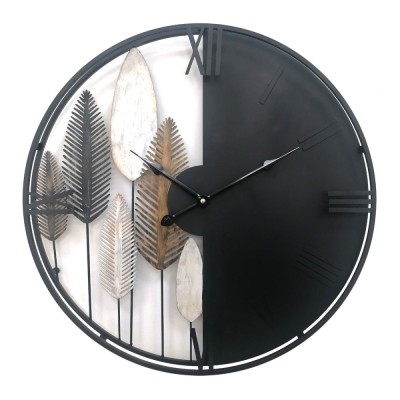 Ceas de perete GH61182, analog, rotund, metal, negru + alb, 50 x 5 cm foto