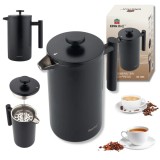 Ceainic, infuzor pentru cafea, capacitate 1 litru, perete dublu, maner din lemn, negru, Kinghoff