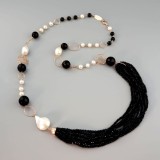 Cumpara ieftin Colier Argint 925 Placat Aur Roz cu Perle Cultură &amp; Agat Negru Paradise 77cm - Bijuterie Damă Elegantă, Handmade Italy