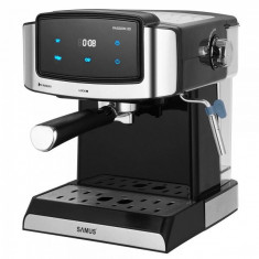 Espressor Samus Passion 20, 850 W, Presiune abur 20 bari, Touch Control, Rezervor apa 1500 ml, Filtru detasabil din inox, Duza capuccino, Negru/Inox