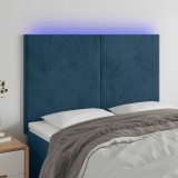 vidaXL Tăblie de pat cu LED, albastru &icirc;nchis, 144x5x118/128cm, catifea 3122196