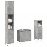 VidaXL Set mobilier de baie, 3 piese, gri beton, lemn compozit