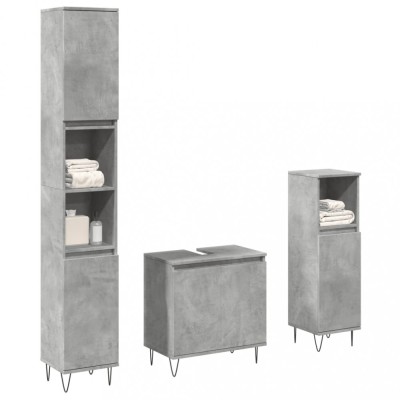 vidaXL Set mobilier de baie, 3 piese, gri beton, lemn compozit 3324953 foto