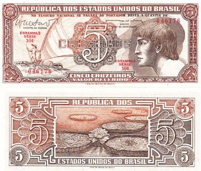 Brazilia 5 Cruzeiros 1961-62 P-166a UNC foto