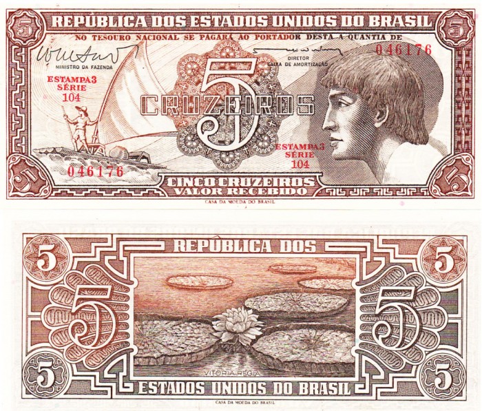 Brazilia 5 Cruzeiros 1961-62 P-166a UNC