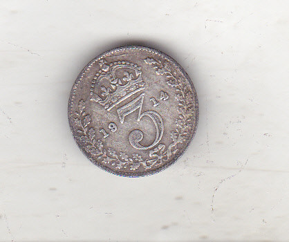 bnk mnd Anglia Marea Britanie 3 pence 1914 argint